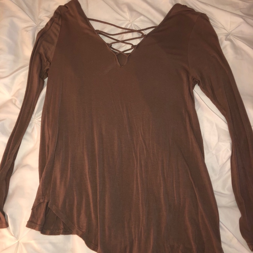 Brown lace up top